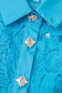 Ärmelloses, schmales Kleid mit hohem Bund und Kragen in Blau