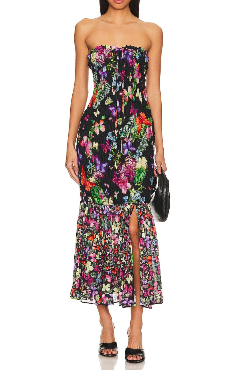 Maxi-Wickelkleid mit Fischschwanz-Print und Schmetterlingsmuster