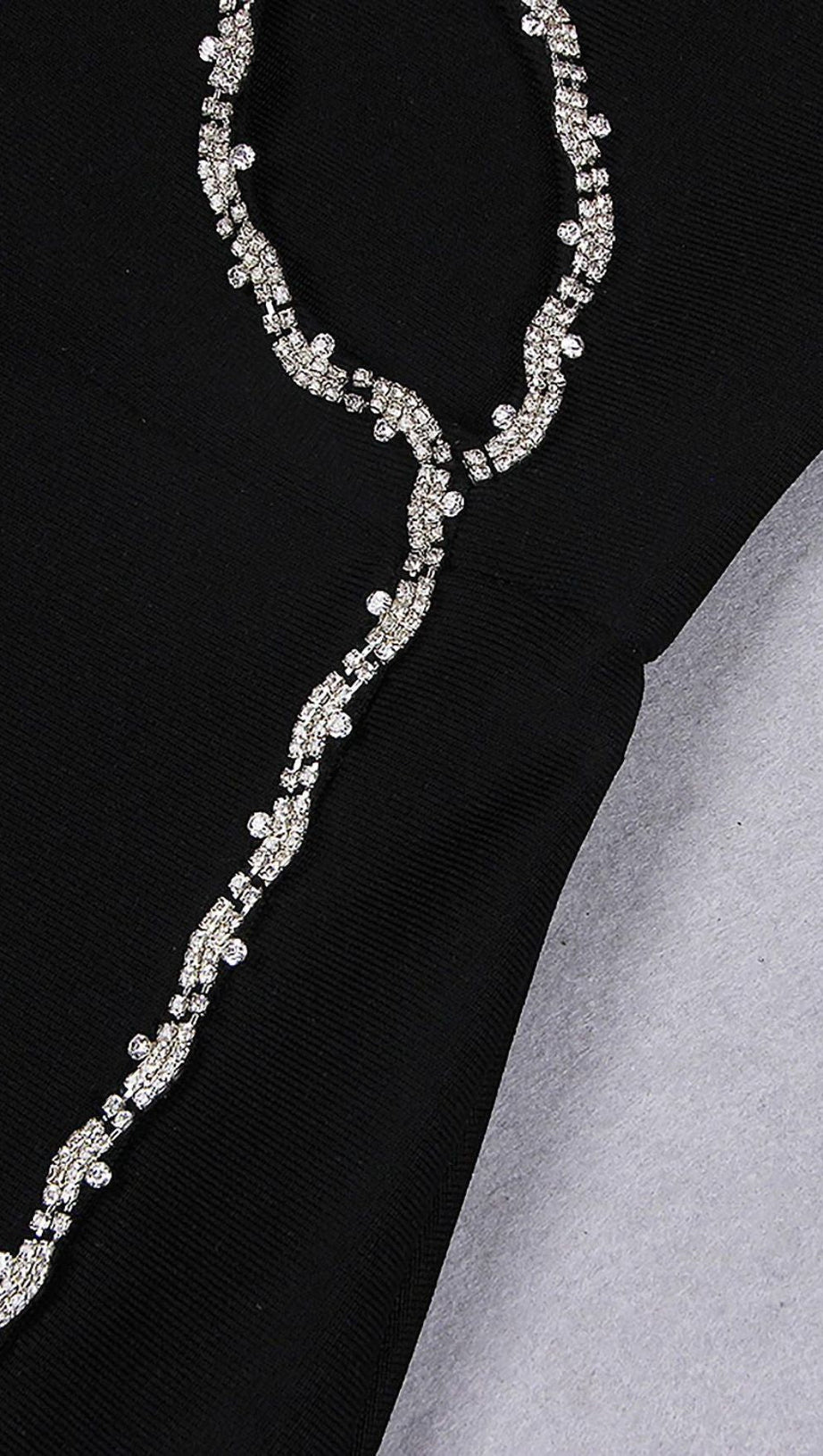 CRYSTAL CUT OUT BANDAGE MIDI DRESS IN BLACK