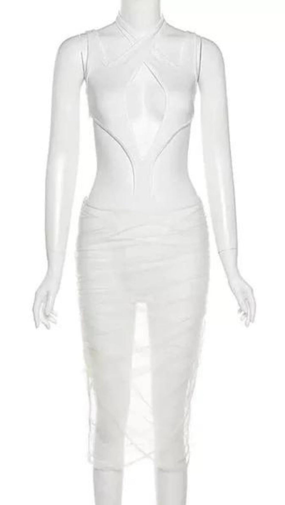 CUT OUT MESH MIDI DRESS IN BLACK