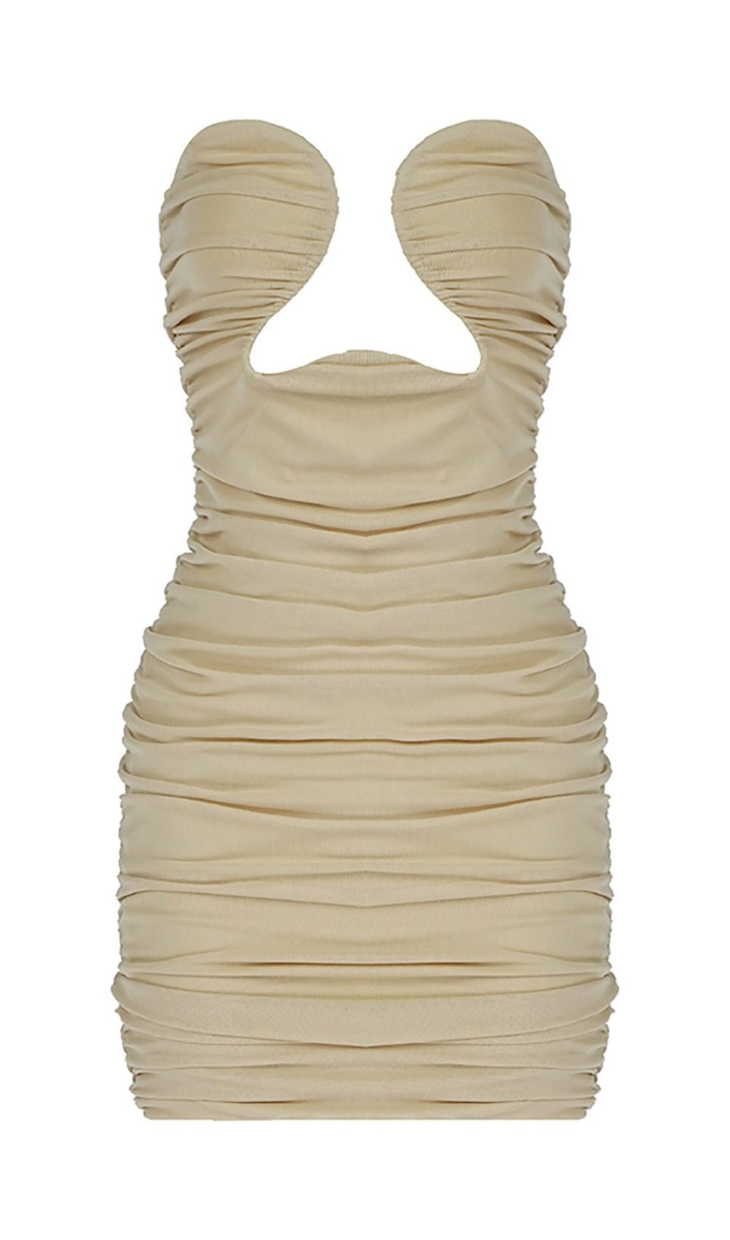 MINI ABITO ADERENTE CON RUCHES E TAGLIO IN BIANCO