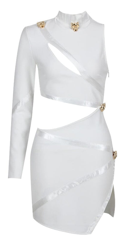 PANTHER HEAD CUT OUT ASYMMETRIC BANDAGE MINI DRESS