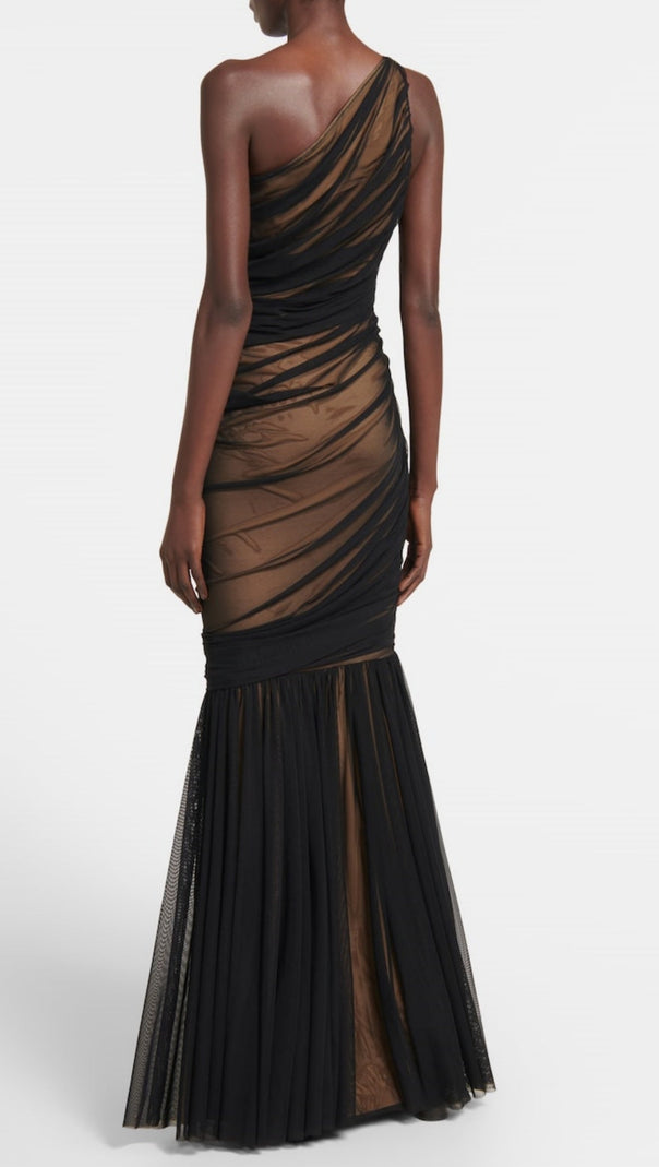 AIIZIE CADHLA ONE SHOULDER RUCHED MESH MAXI DRESS - product image