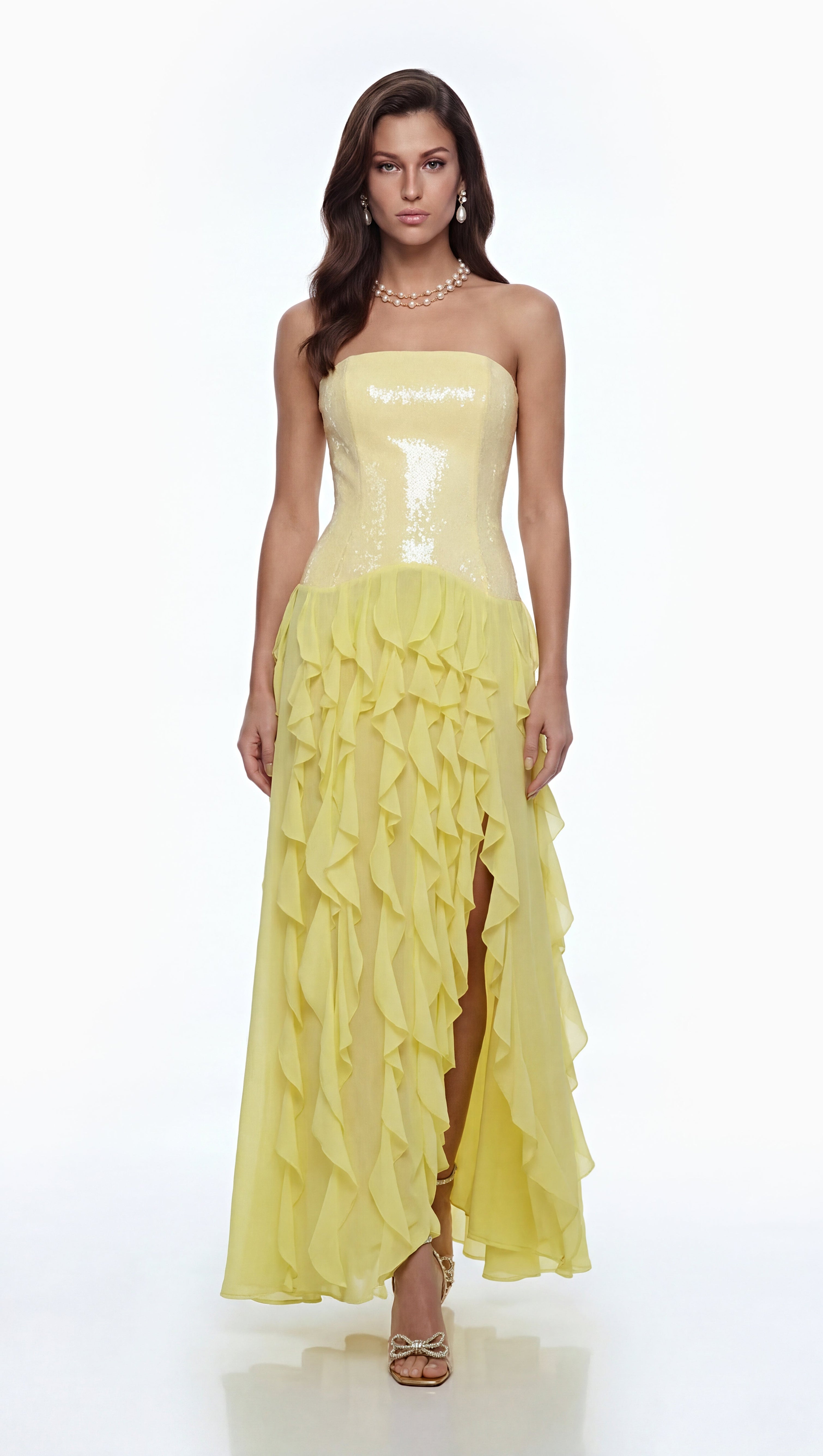 AIIZIE florence Off-Shoulder ruffle Slit Maxi Dress in Yellow - product image