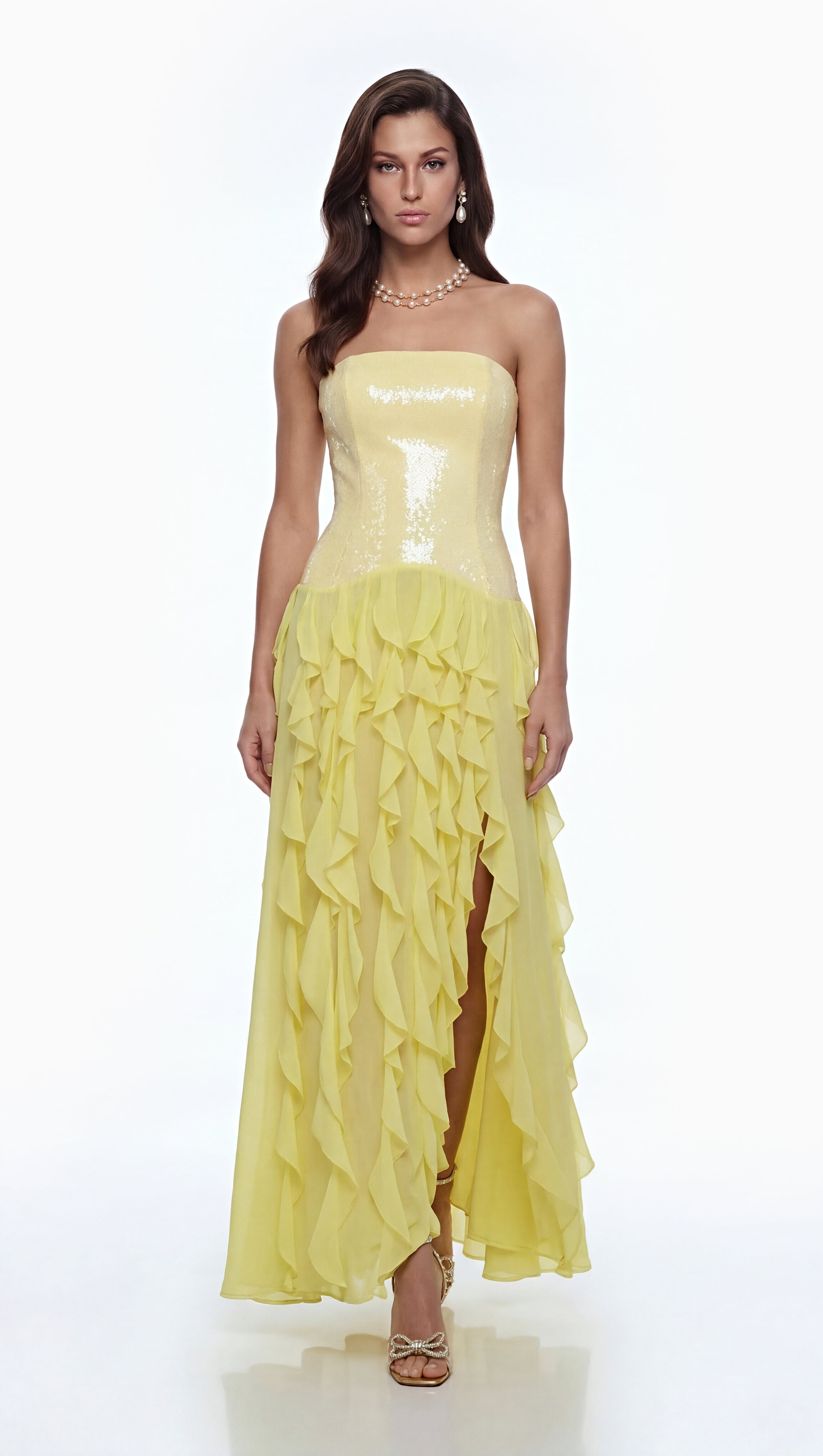 florence Off-Shoulder ruffle Slit Maxi Dress in Yellow