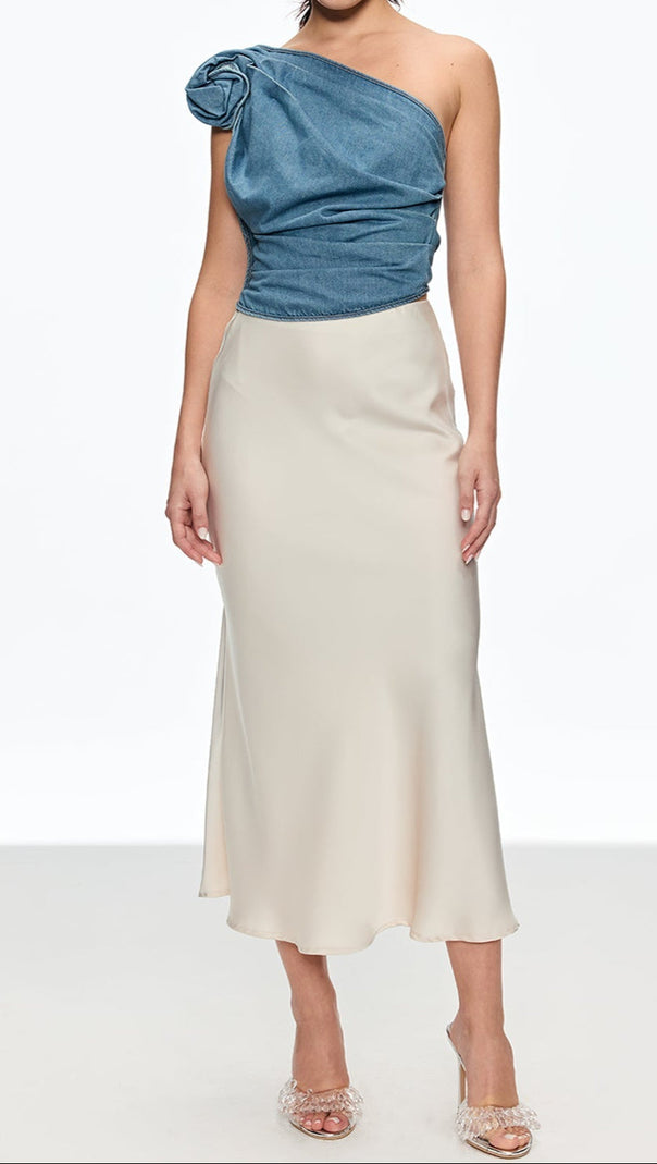 AIIZIE FLORENCE ONE SHOULDER FLOWER TOP IN BLUE - product image