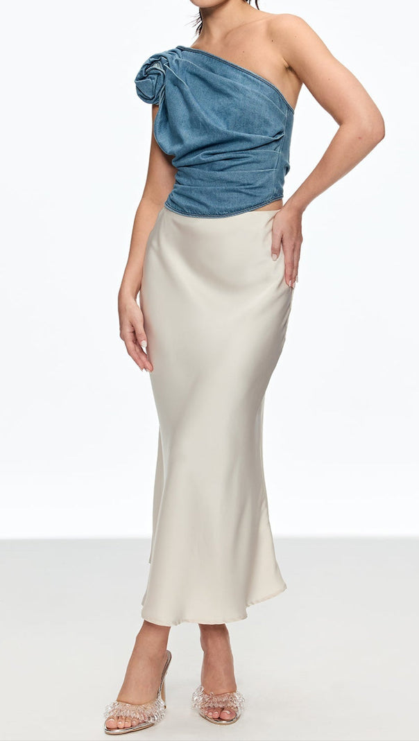 AIIZIE FLORENCE ONE SHOULDER FLOWER TOP IN BLUE - product image