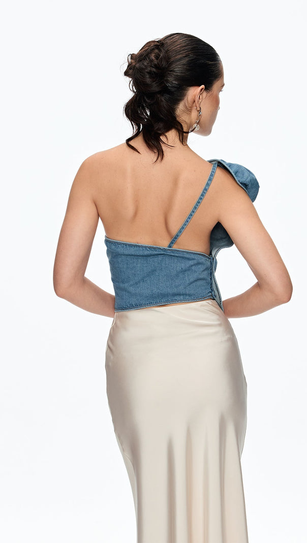 AIIZIE FLORENCE ONE SHOULDER FLOWER TOP IN BLUE - product image