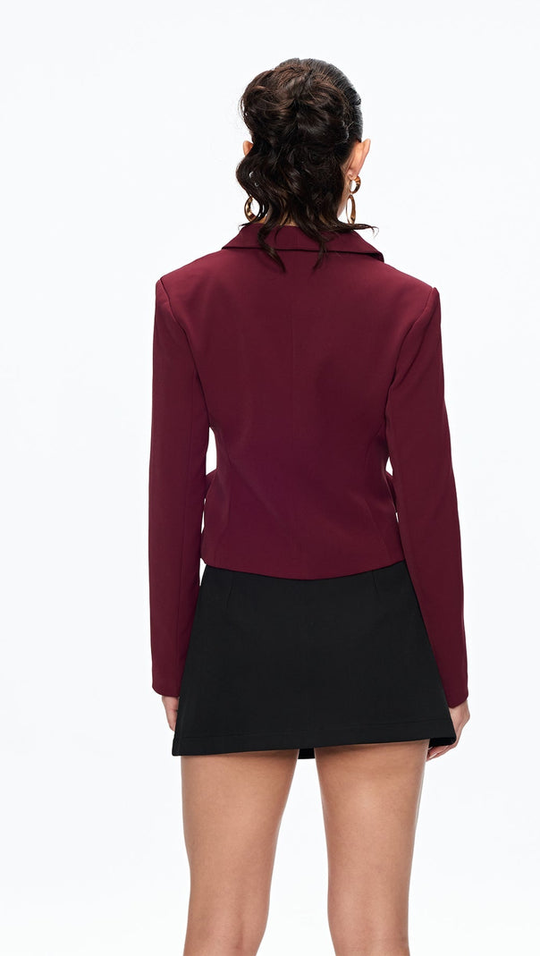 AIIZIE ASHLEY FLOWER PLUNGE BLAZER IN BURGUNDY - product image