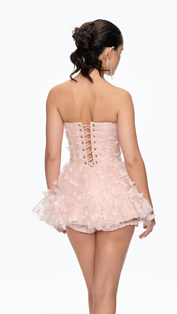 AIIZIE AURORA BUTTERFLY CORSET PUFFY MINI DRESS IN PINK - product image