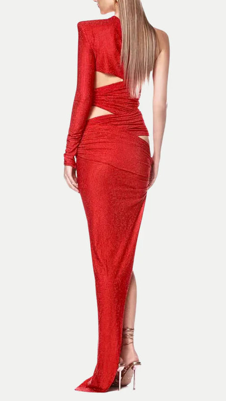 CAITS ONE SHOULDER CRYSTAL CUTOUT MAXI DRESS