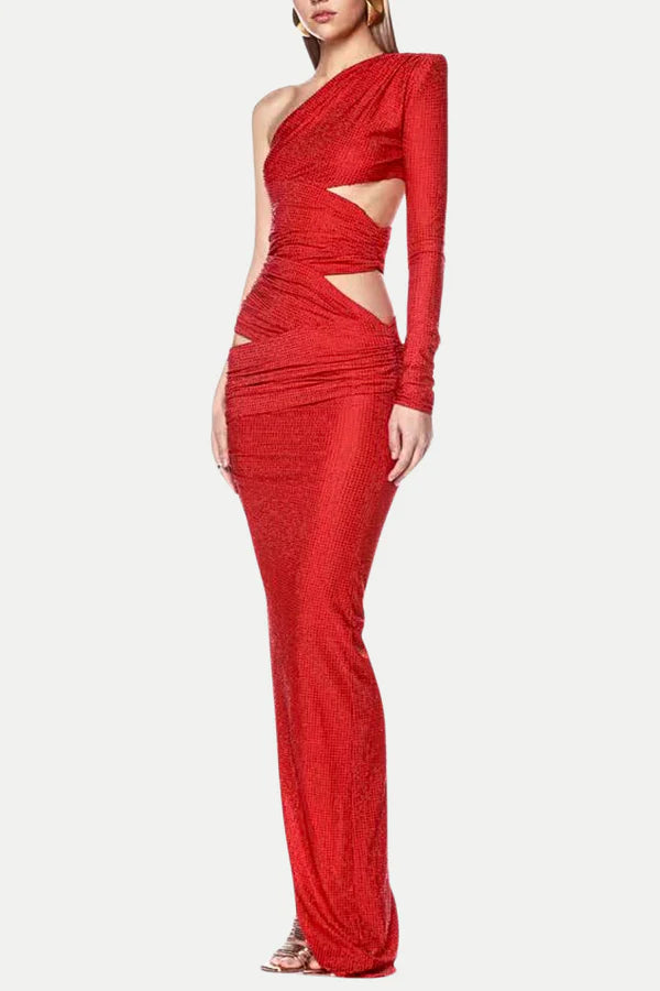 AIIZIE CAITS ONE SHOULDER CRYSTAL CUTOUT MAXI DRESS - product image
