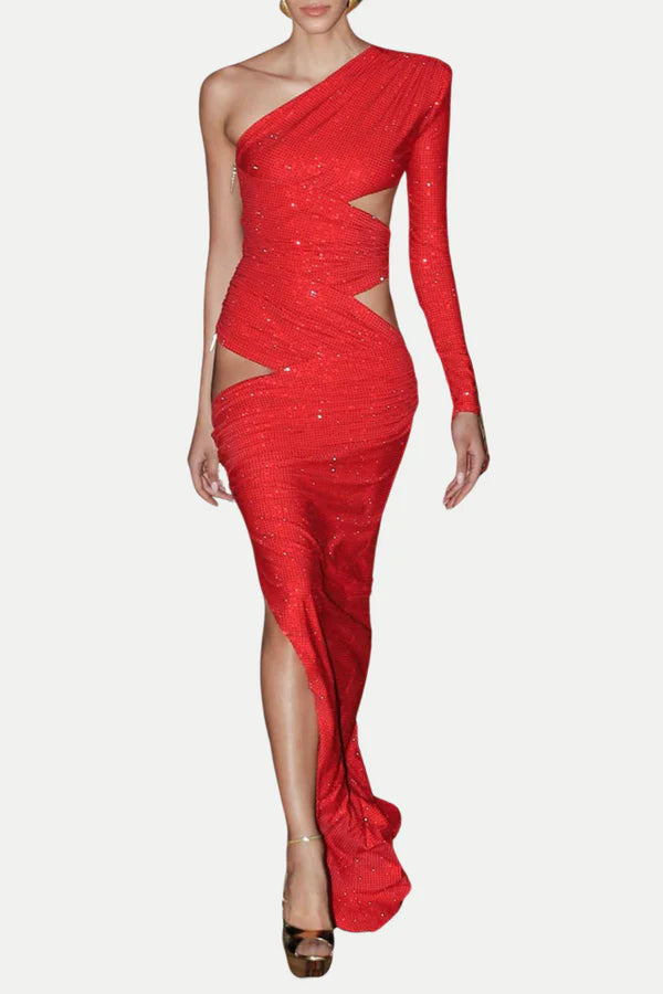 AIIZIE CAITS ONE SHOULDER CRYSTAL CUTOUT MAXI DRESS - product image