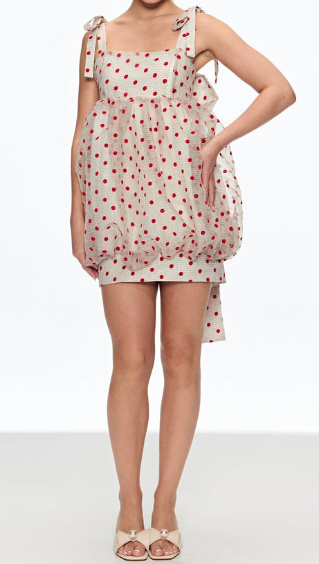 JENNIFER DOT GRID BOW MINI DRESS