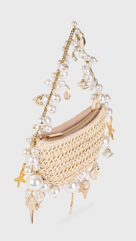 CAMILLA SHELL PEARL RAFFIA BAG