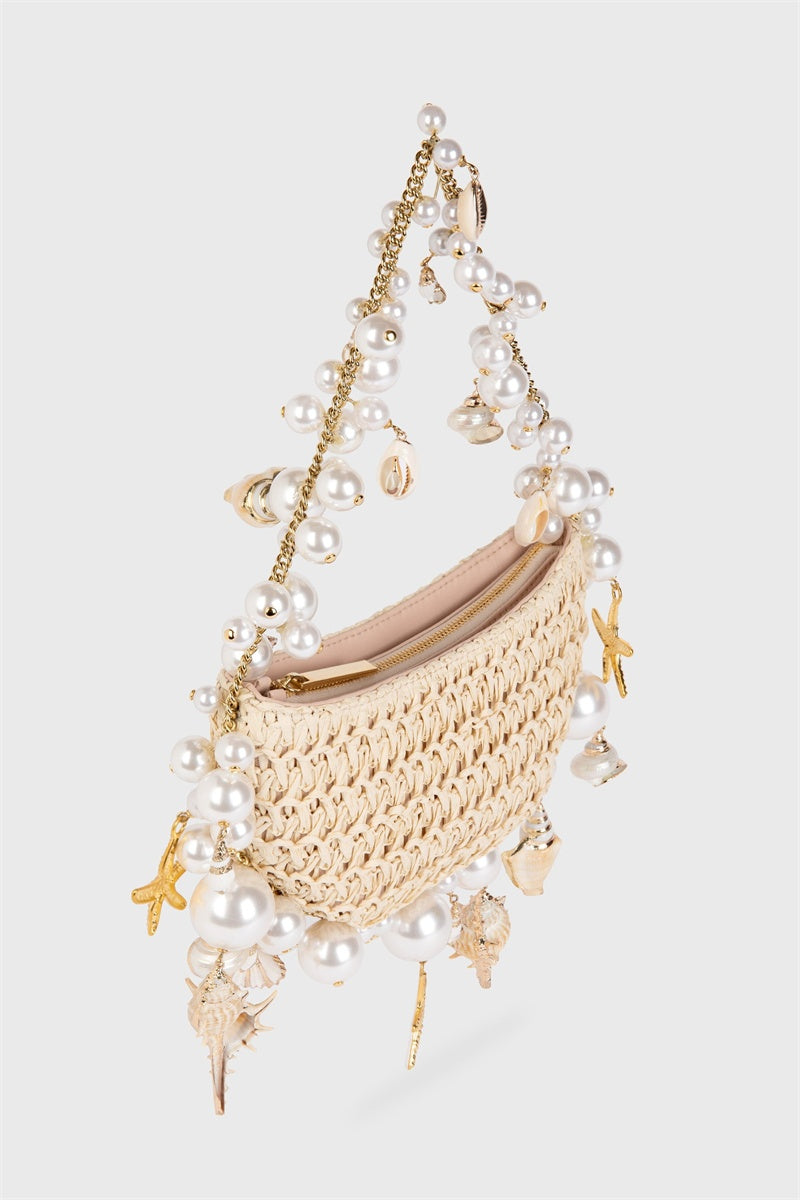 CAMILLA SHELL PEARL RAFFIA BAG