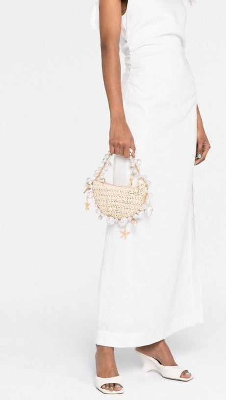 CAMILLA SHELL PEARL RAFFIA BAG