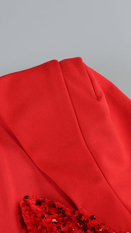 MELISSA LANGÄRMELIGES MIDIKLEID MIT PATCHWORK-PAILLETTEN IN ROT