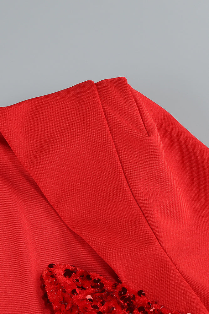 MELISSA LANGÄRMELIGES MIDIKLEID MIT PATCHWORK-PAILLETTEN IN ROT