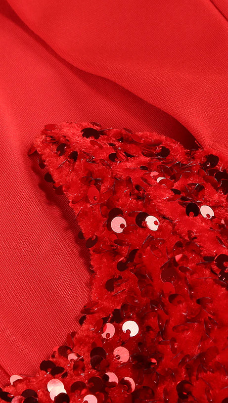 MELISSA LANGÄRMELIGES MIDIKLEID MIT PATCHWORK-PAILLETTEN IN ROT