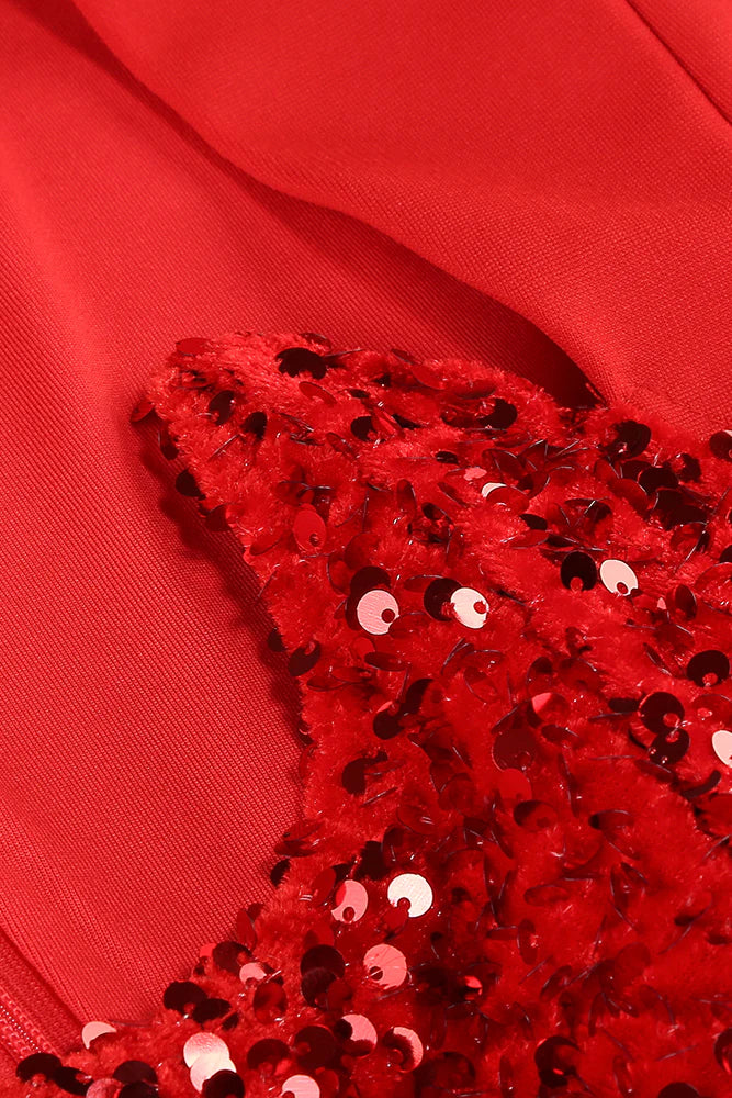 MELISSA LANGÄRMELIGES MIDIKLEID MIT PATCHWORK-PAILLETTEN IN ROT