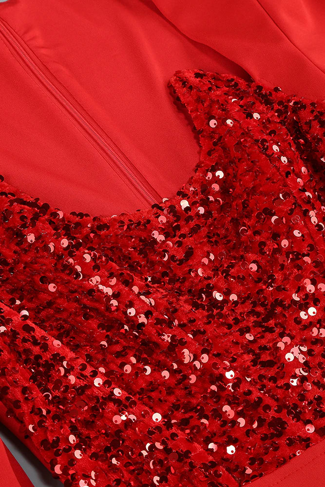 MELISSA LANGÄRMELIGES MIDIKLEID MIT PATCHWORK-PAILLETTEN IN ROT