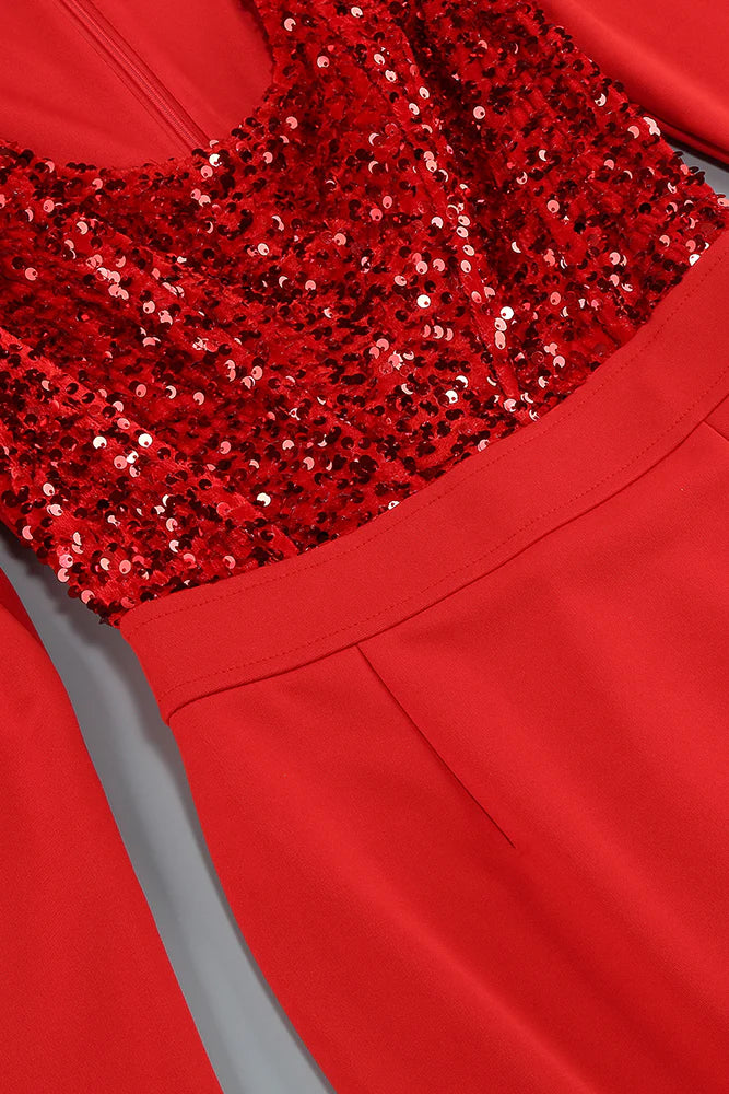 MELISSA LANGÄRMELIGES MIDIKLEID MIT PATCHWORK-PAILLETTEN IN ROT