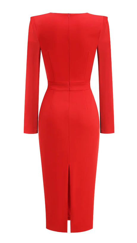 MELISSA LANGÄRMELIGES MIDIKLEID MIT PATCHWORK-PAILLETTEN IN ROT