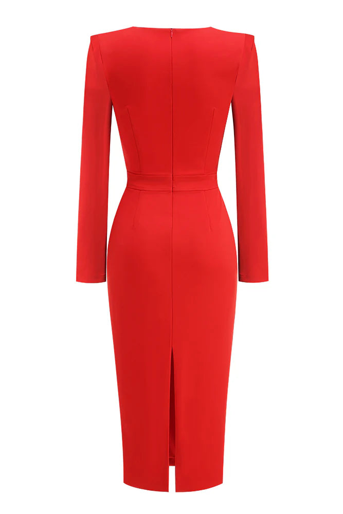 AIIZIE MELISSA LONG SLEEVE PATCHWORK SEQUIN MIDI DRESS IN RED - product image