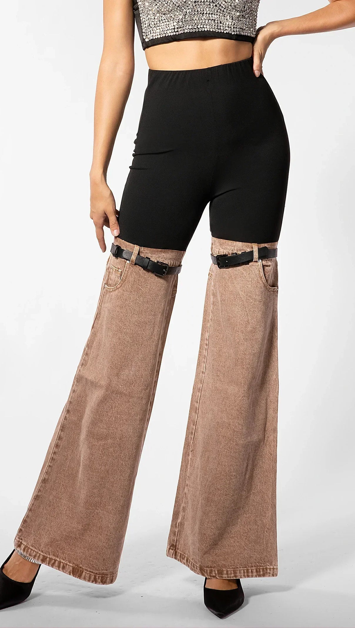 AIIZIE KALLIPATEIRA HIGH WAIST COLOR BLOCK WIDE LEG PANTS - product image