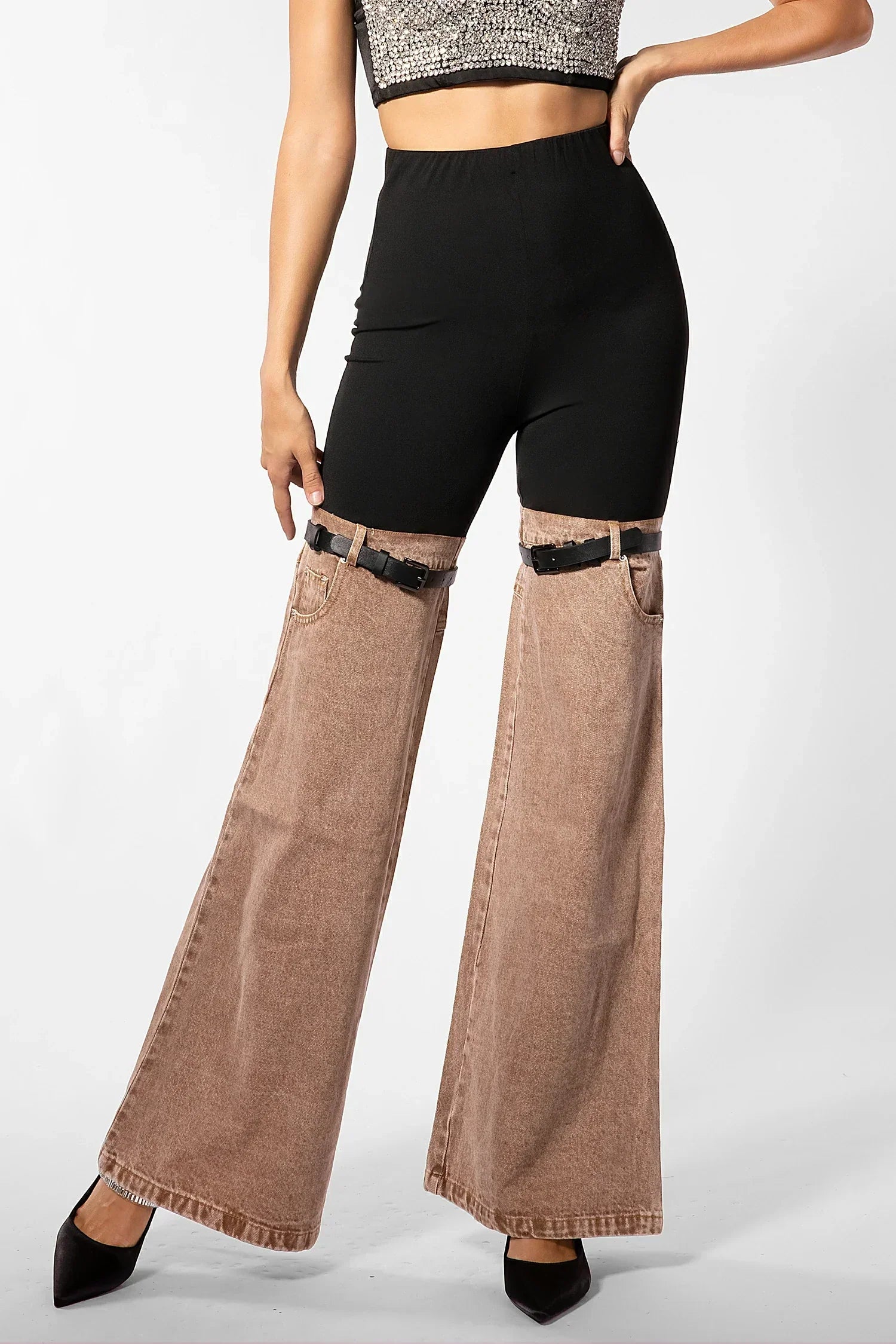 KALLIPATEIRA HIGH WAIST COLOR BLOCK WIDE LEG PANTS