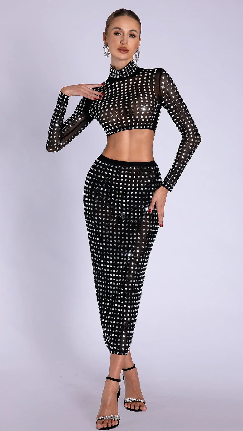 SET DI STRASS NASIHA MESH IN NERO