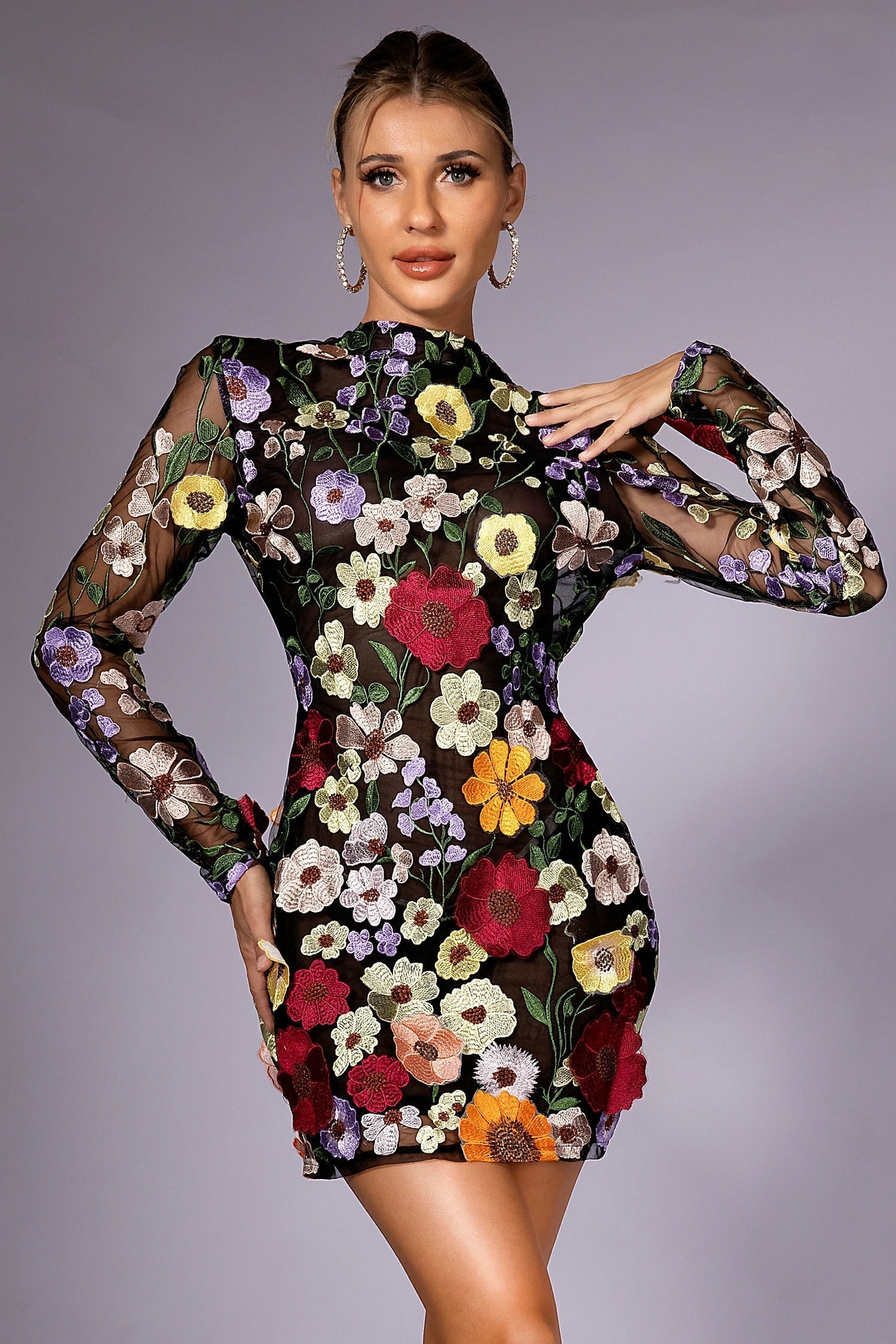 ADELE 3D FLORAL MESH DRESS