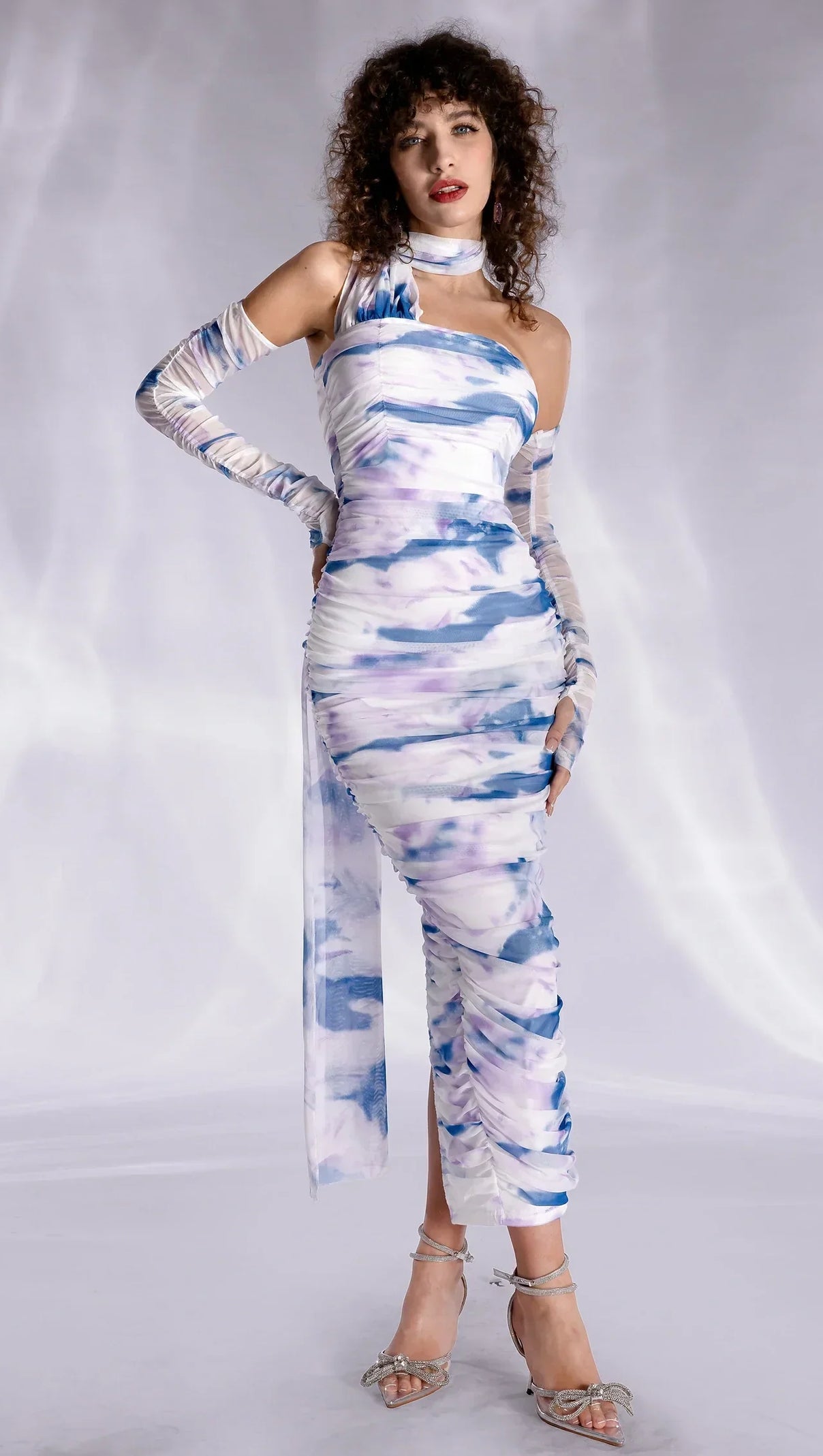 AIIZIE ANTHA FLORAL PLEAT MIDI DRESS WITH GLOVES - product image