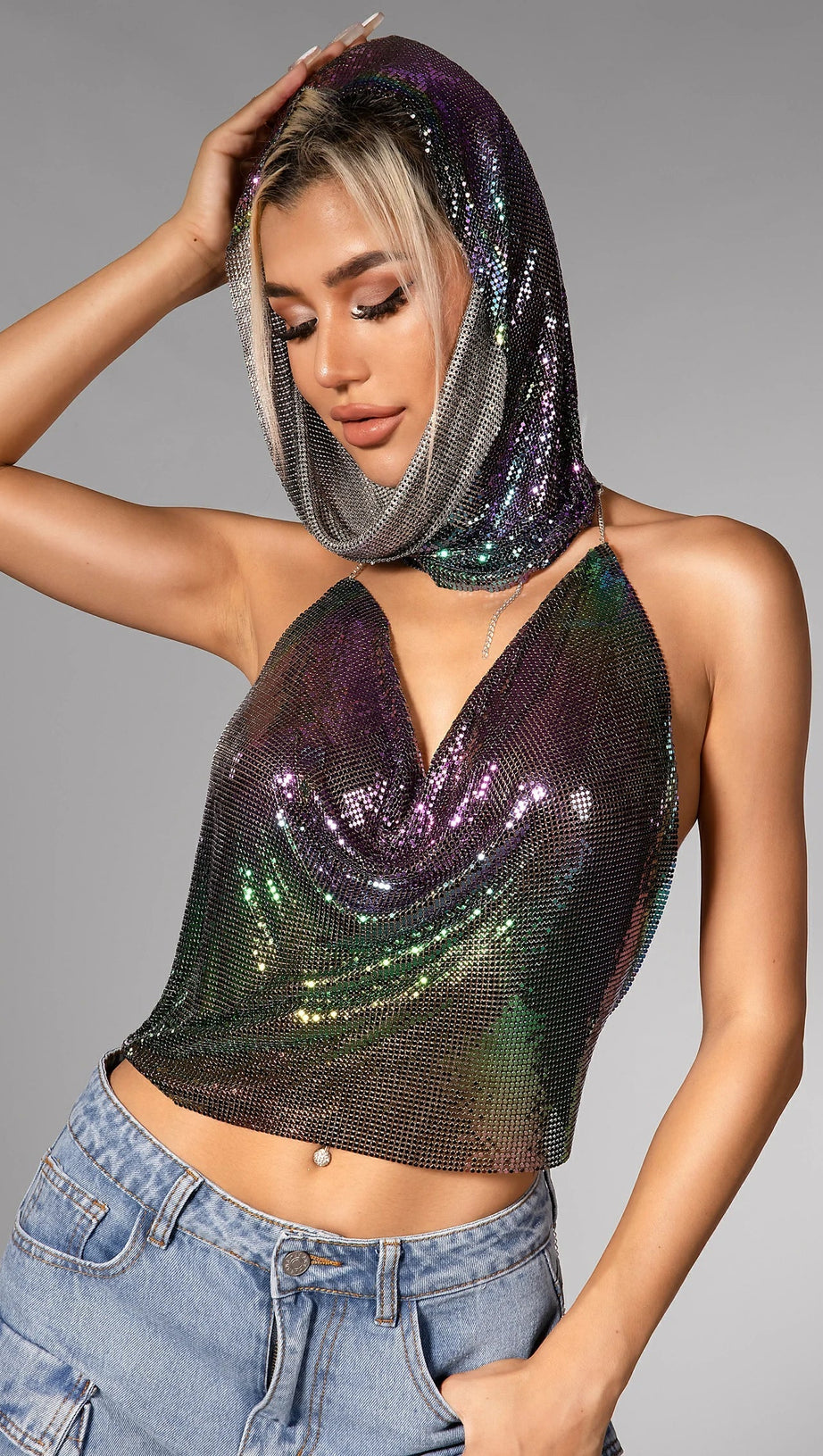 Adriane Paillettentop mit Kopftuch