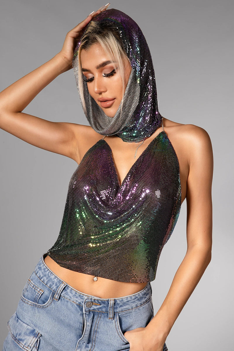 Adriane Sequin Top with Headscarf