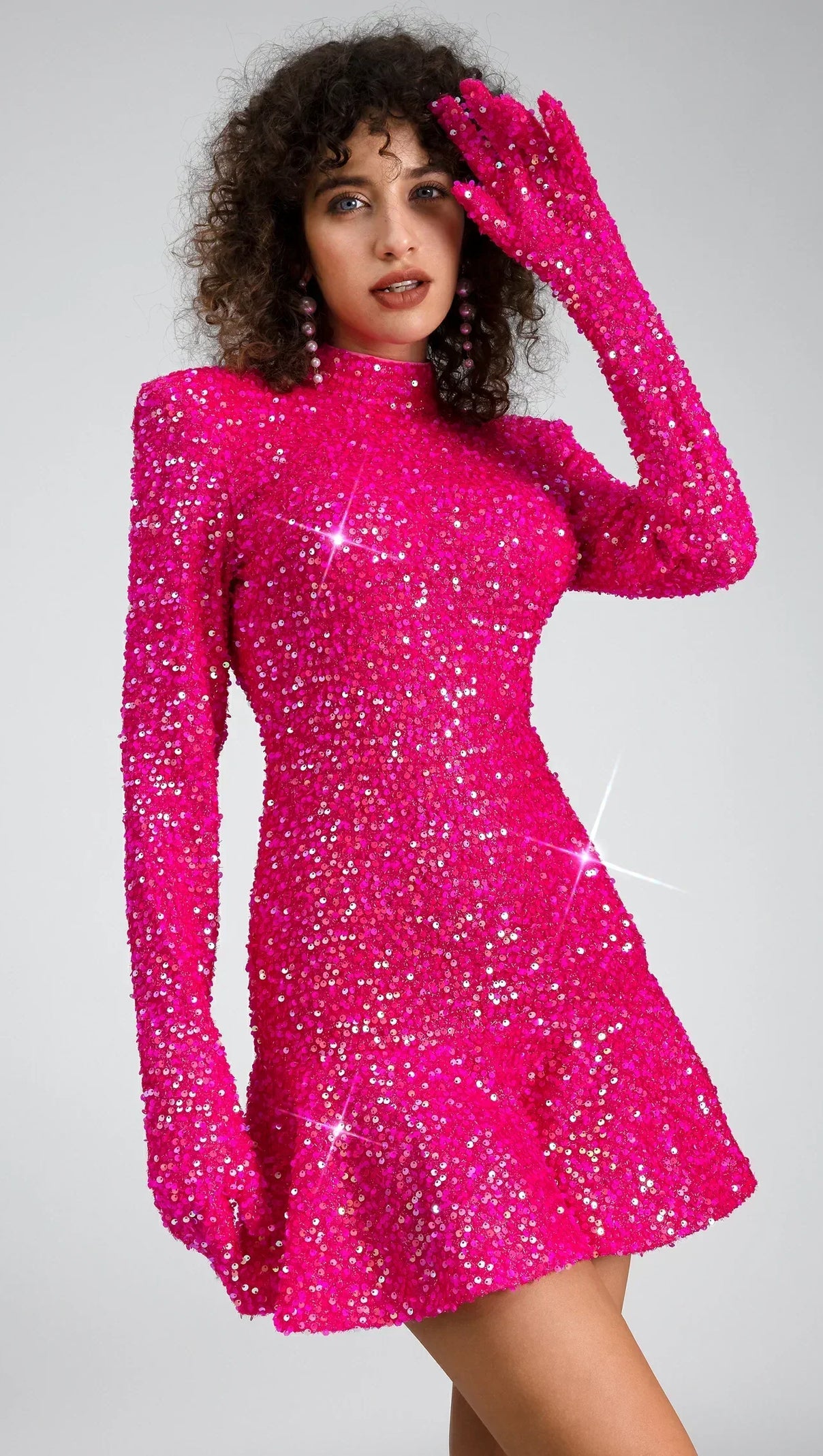 AIIZIE RUBEA HIGHNECK BACKLESS GLITTER MINI DRESS - product image