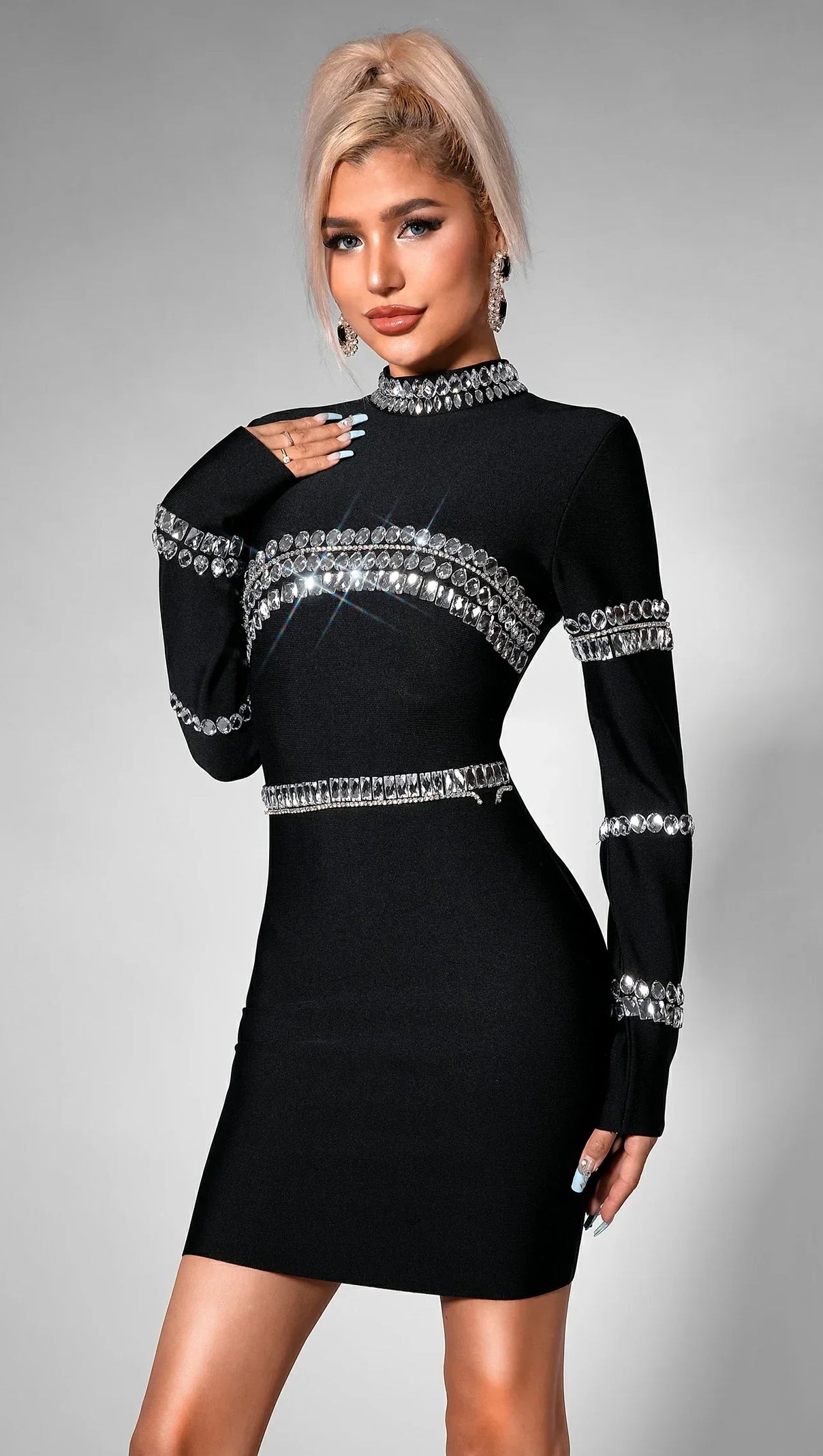 AIIZIE CADY RHINESTONE BLACK BANDAGE DRESS - product image