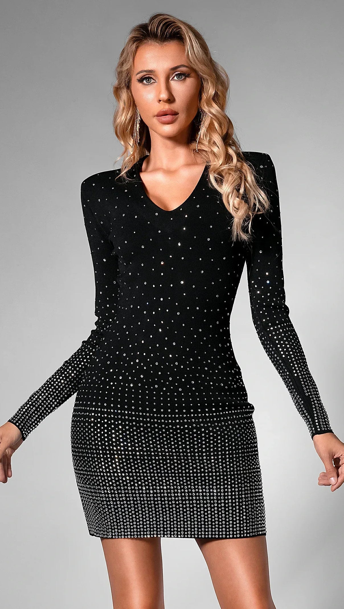 AIIZIE DALIAH SEQUIN V-NECK LONG SLEEVE DRESS - product image