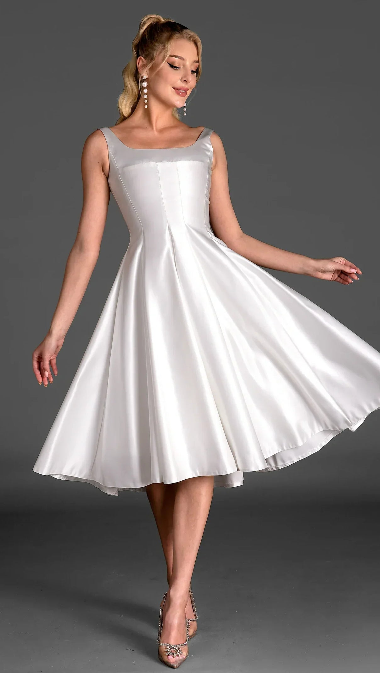 AIIZIE KATINA STRAP SATIN PATCHWORK DRESS IN WHITE - product image
