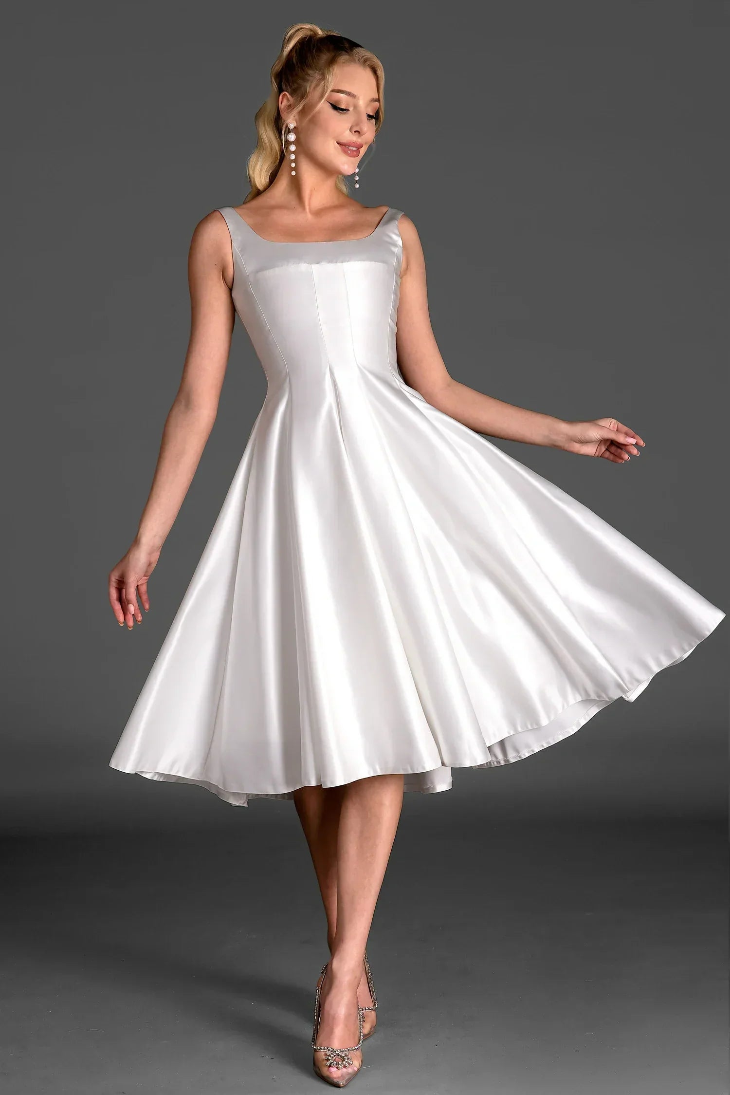 Katina Strap Satin Patchwork Kleid In Weiß