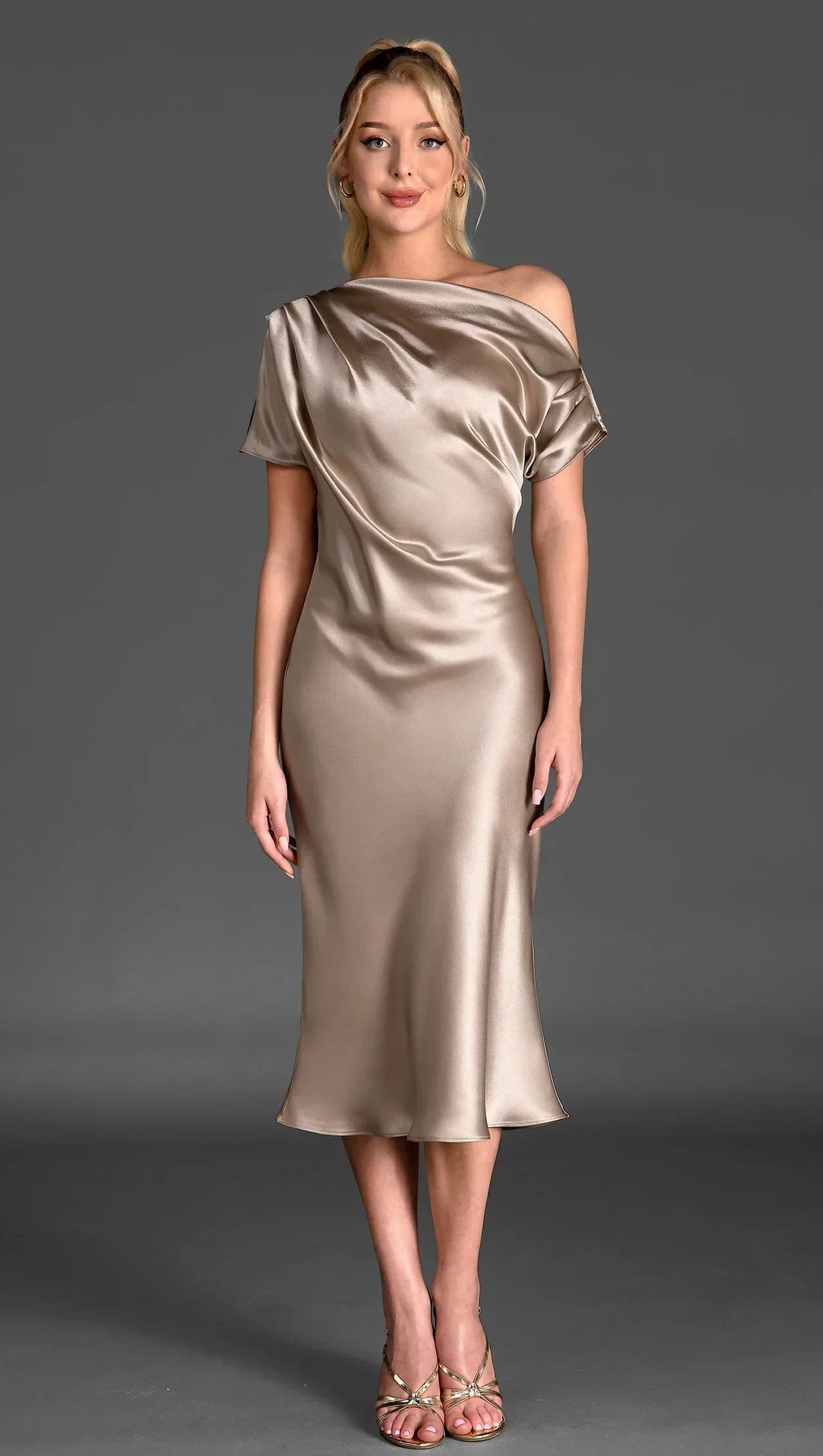 AIIZIE ARGIRO ONE SHOULDER TRIACETATE RUCHED DRESS - product image