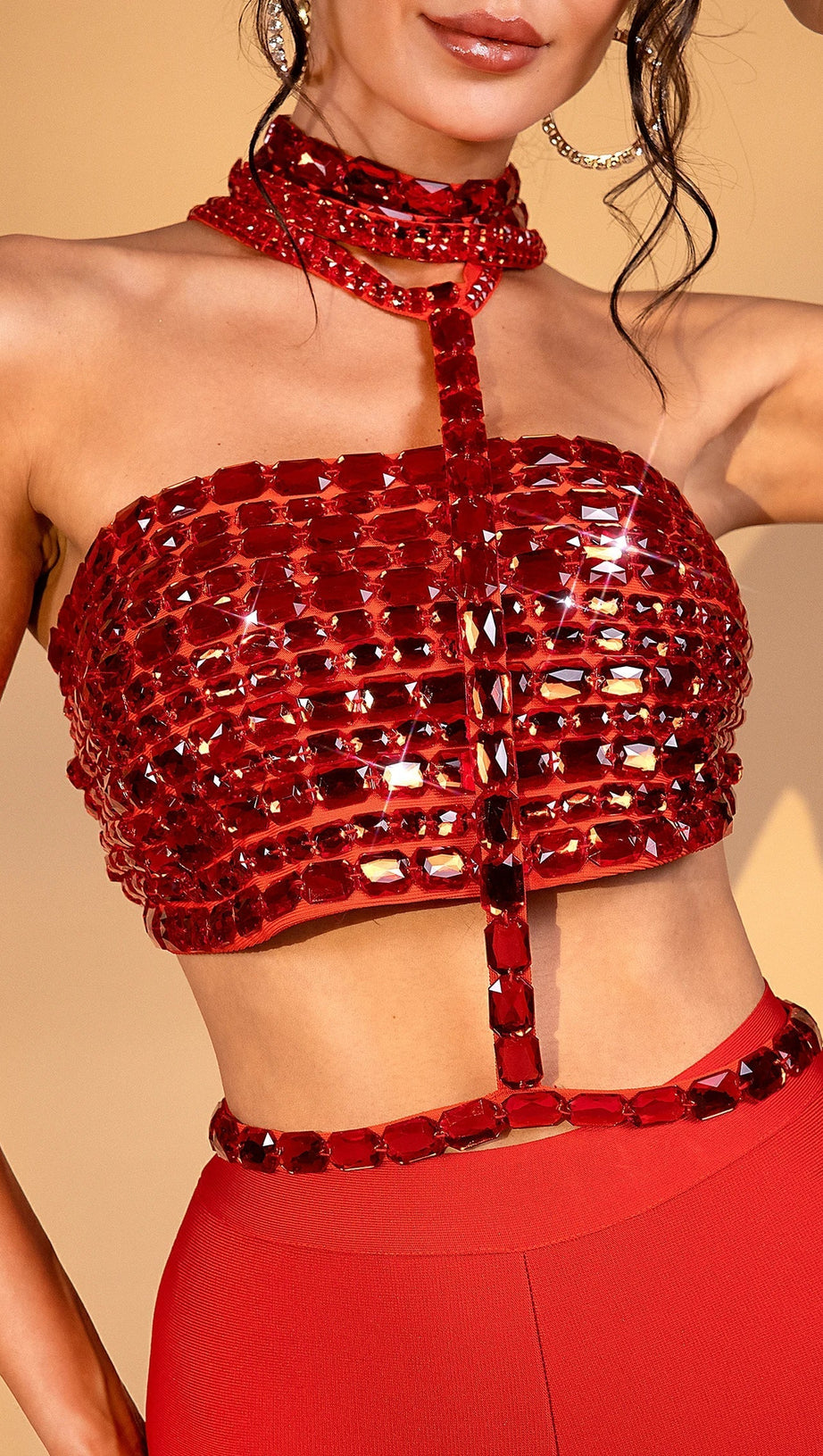 Hareem Mini-Highneck-Top mit Strasssteinen