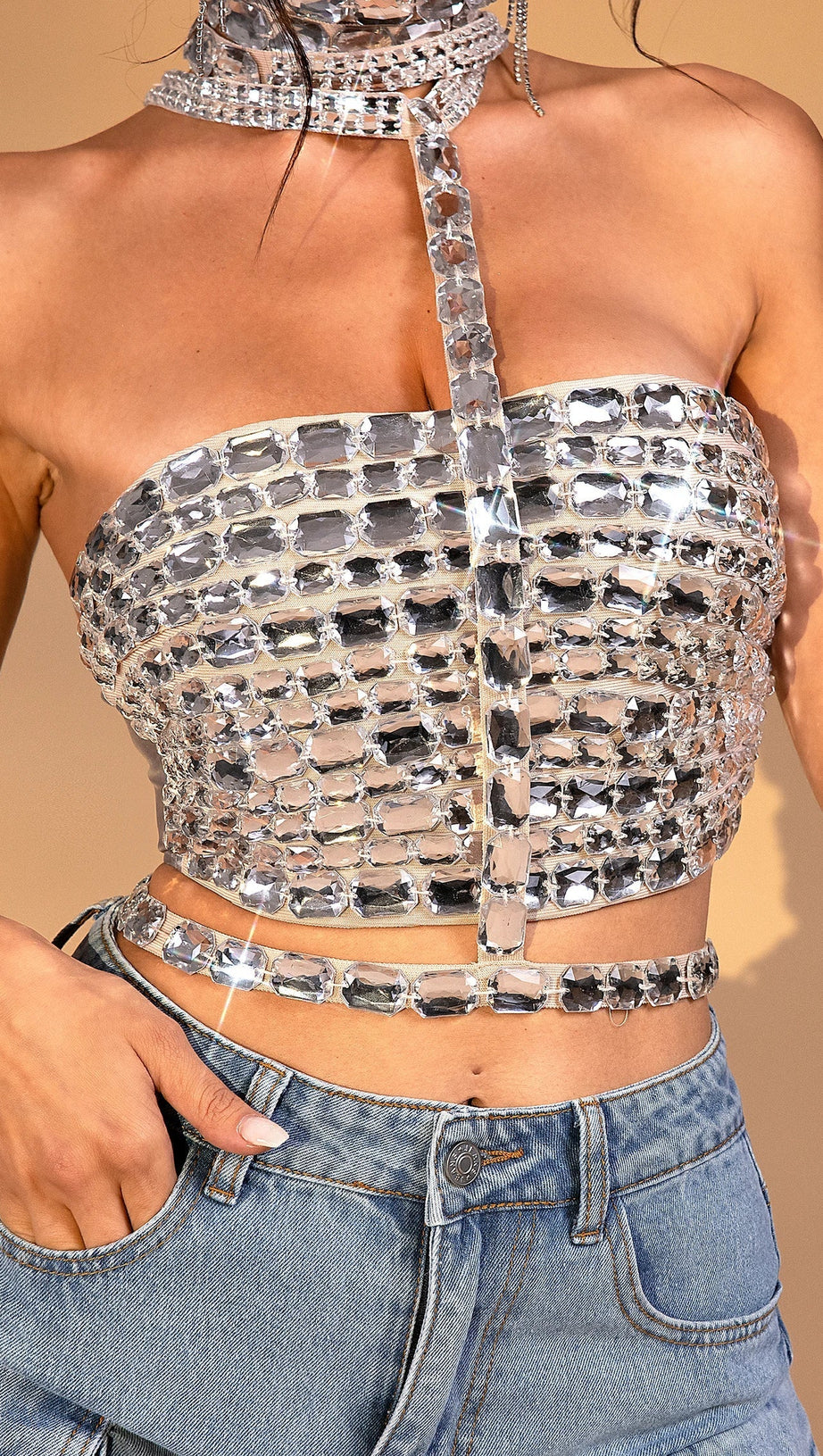 Haleh Neckholder-Minitop mit Kristallen