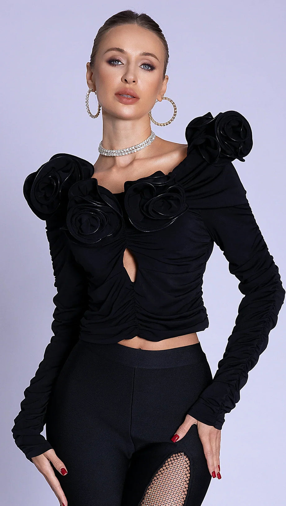 Top con pieghe floreali 3D LORIE