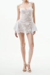 verna Butterfly embellished Lace Mini Dress in white
