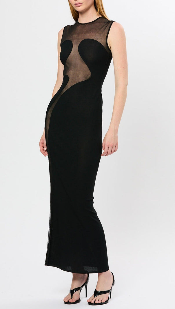 AIIZIE CARMINA MESH PANELED MAXI BANDAGE DRESS IN BLACK - product image