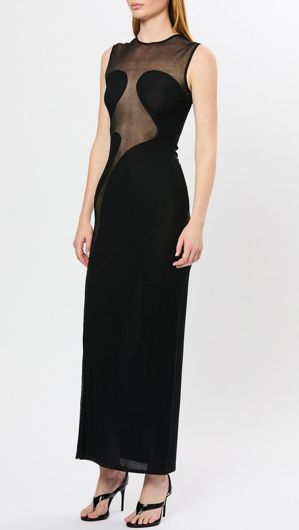 AIIZIE CARMINA MESH PANELED MAXI BANDAGE DRESS IN BLACK - product image