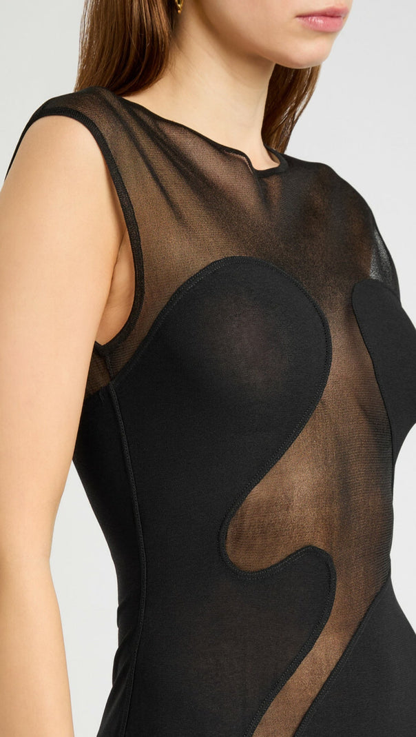 AIIZIE CARMINA MESH PANELED MAXI BANDAGE DRESS IN BLACK - product image