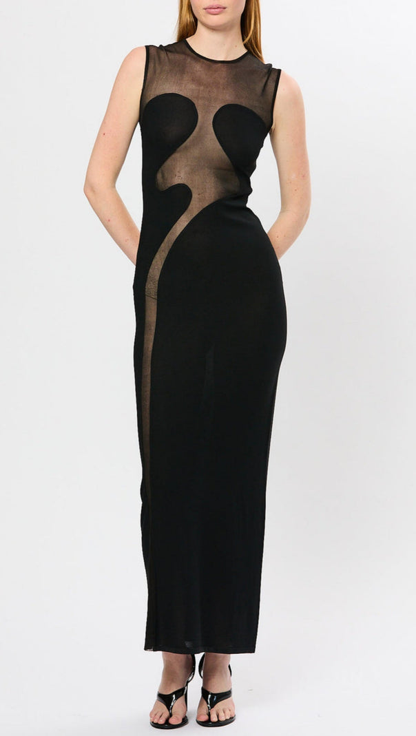 AIIZIE CARMINA MESH PANELED MAXI BANDAGE DRESS IN BLACK - product image